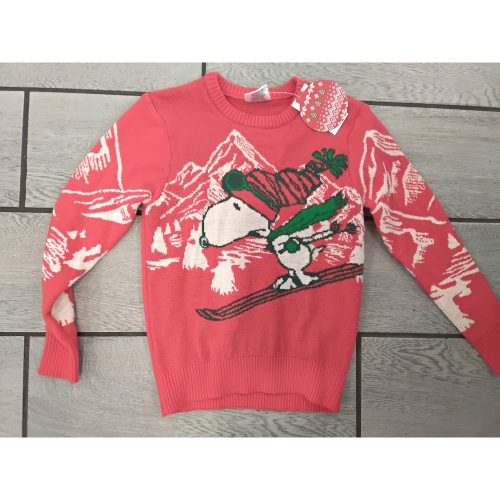 Peanuts Snoopy Kids XS Holiday Sweater Fiery Red Christmas Pullover 2YBPNT2201